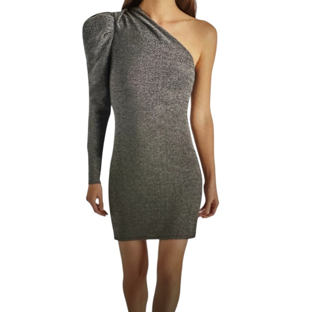 NWT Steve Madden Mirabelle One Shoulder Mini Dress‎ in Black/ Silver Size Medium